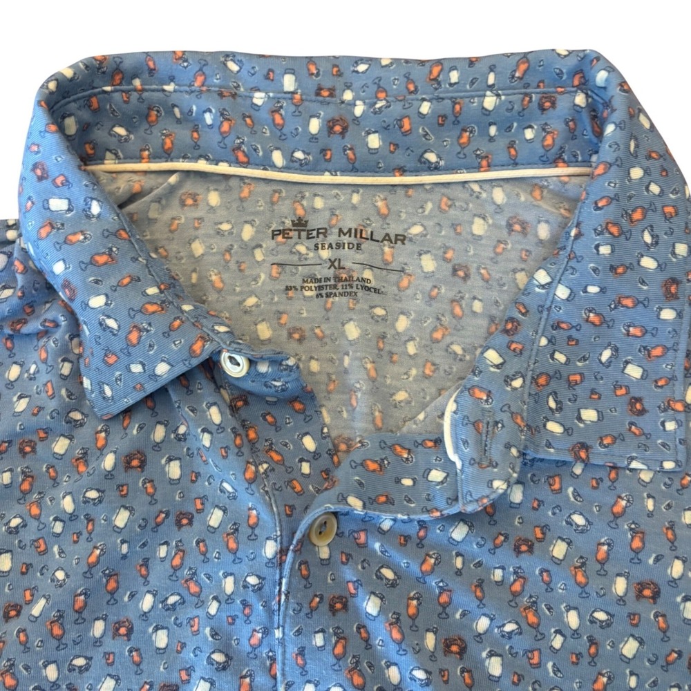 Peter Millar Seaside | Men XL | Blue Cocktail All Over Print | Performance Polo